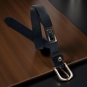 Tahari Black Vegan Leather Belt Gold-Tone Buckle | Women’s Size M/L